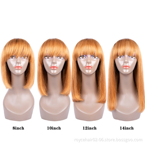 Peruvian Virgin Human Hair T1b 27 Colored Ombre Natural Blonde Short Straight Bob Wigs for Black Women with Bangs